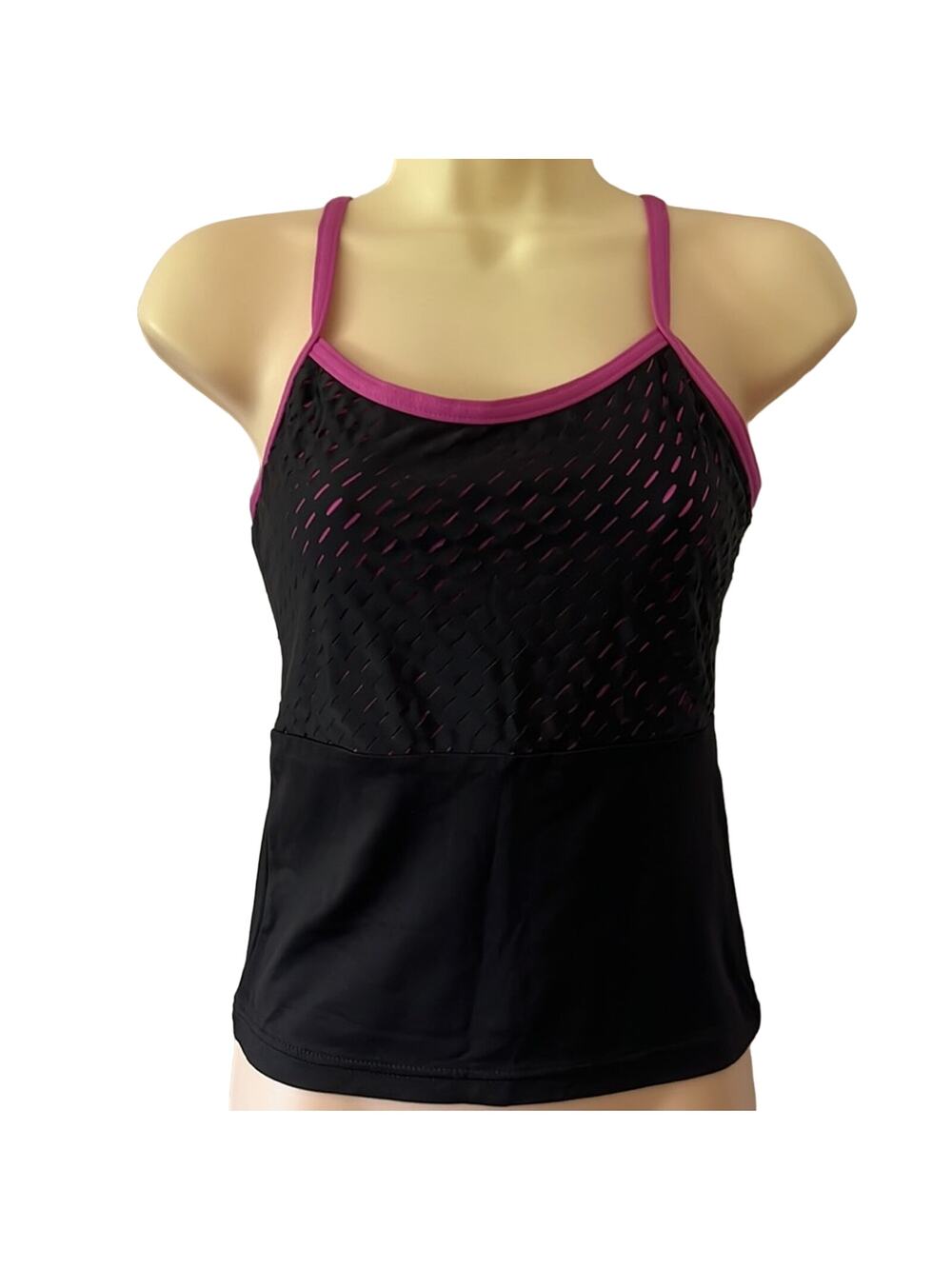 Motionwear Size M adult Black and Raspberry Laser cut Dance Top Sport Athletic